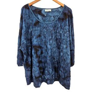 Cato Top Sz 26 28 Blue Black 3/4 Sleeve Scoop Stretch Textured Career Work NEW